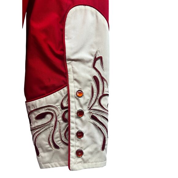 Dragonfly Mens Vintage Cowboy Western Red Pearl Snap Popper Shirt Medium - Picture 6 of 11